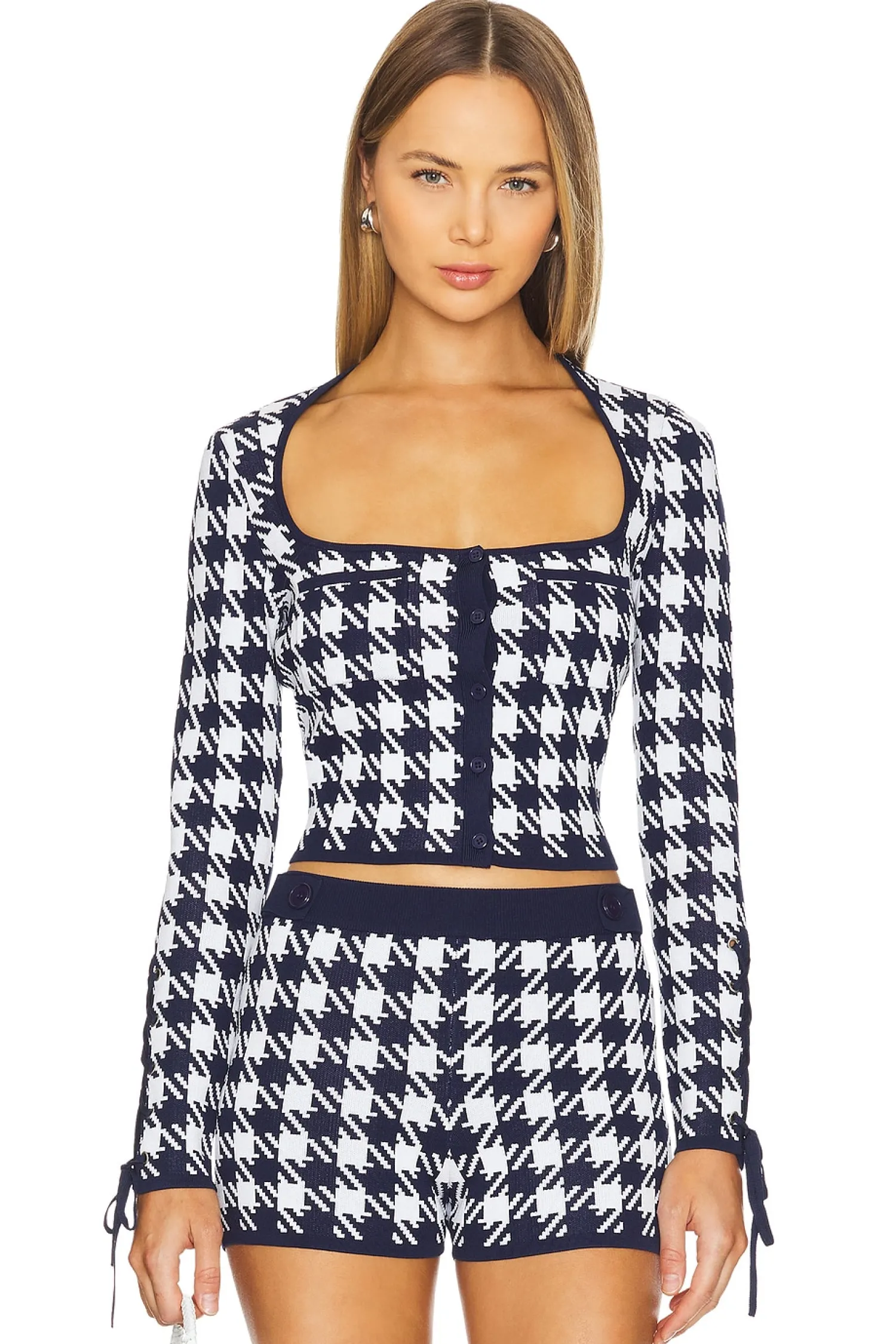 Women fleur du mal Matching Sets>Houndstooth Cropped Cardigan