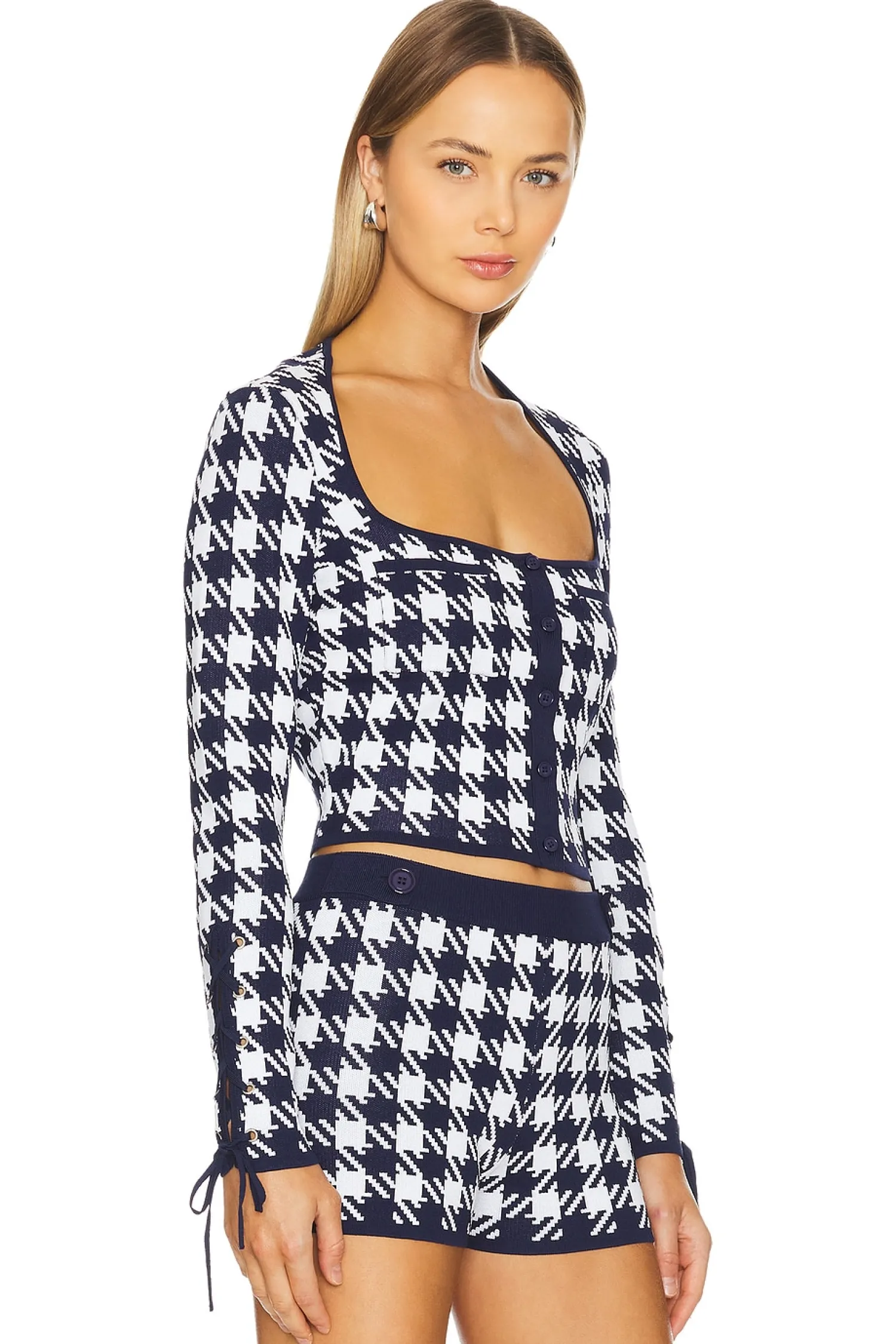 Women fleur du mal Matching Sets>Houndstooth Cropped Cardigan