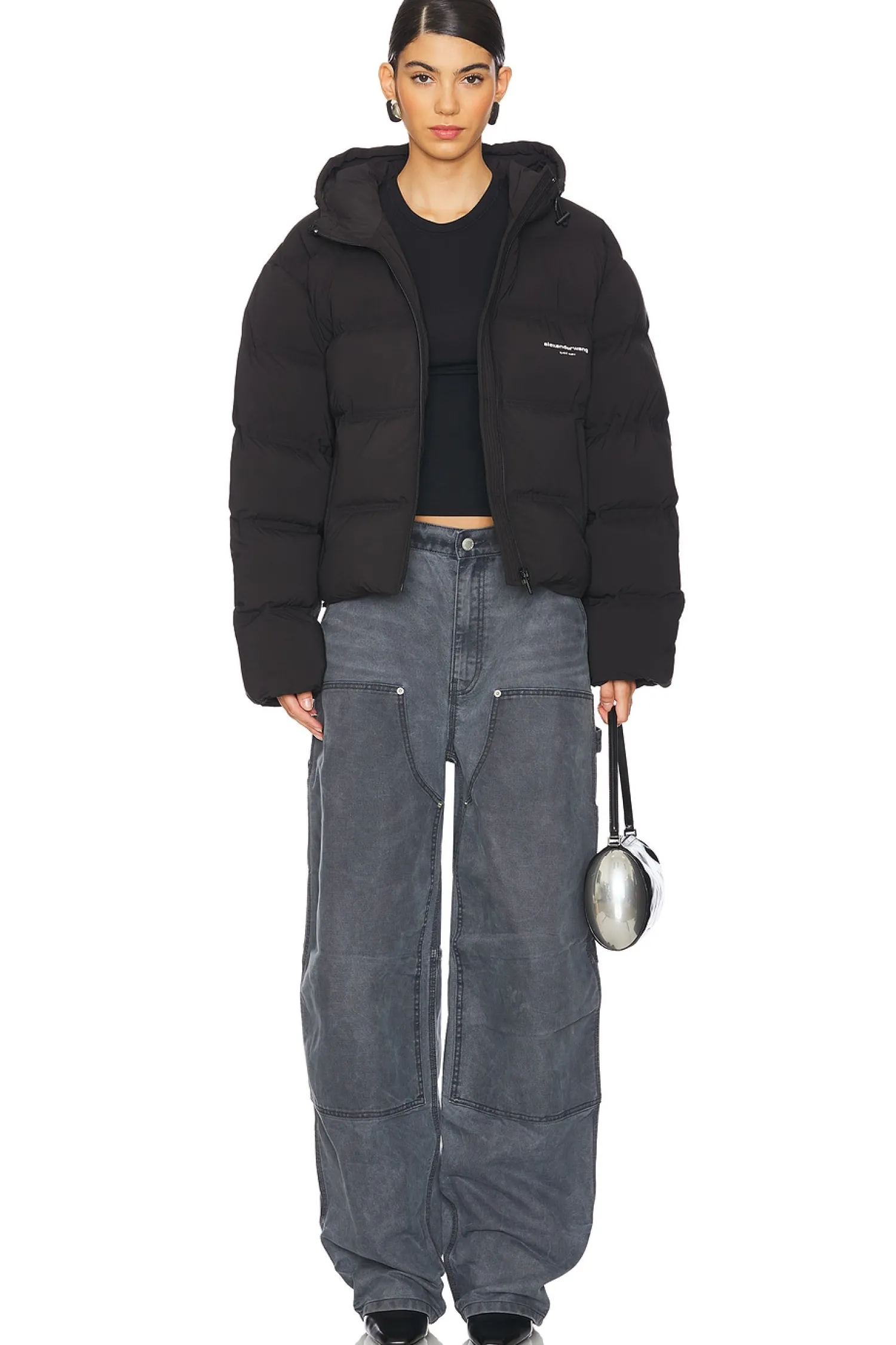 Women Alexander Wang Jackets & Coats>Jacquard Channel Cropped Hooded Puffer
