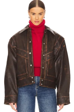 Women GRLFRND Jackets & Coats>Jayden Distressed Leather Jacket