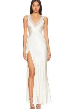 Women Shona Joy Dresses>La Lune Cumulus Silk Lace Strap Split Maxi Dress