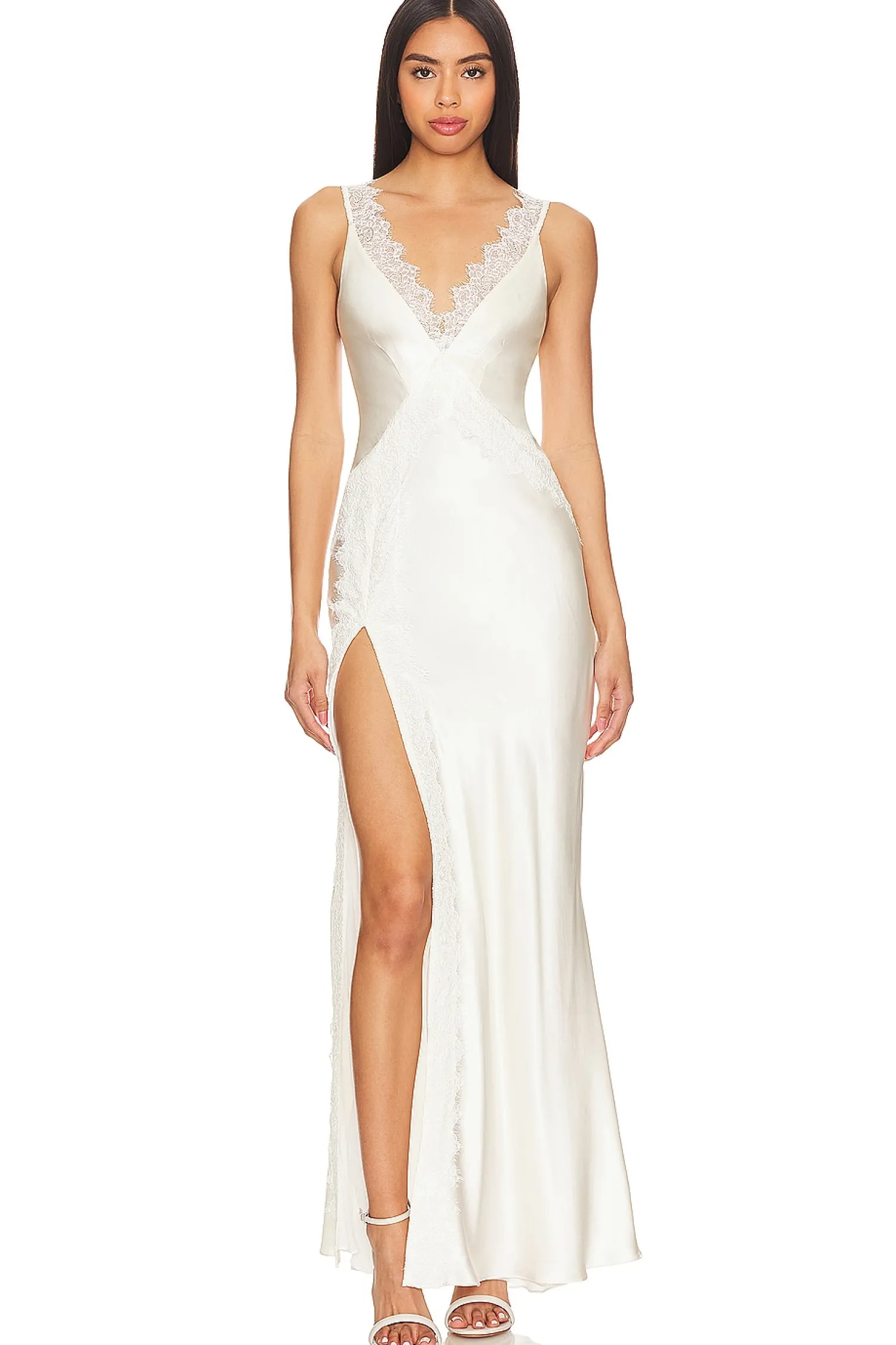 Women Shona Joy Dresses>La Lune Cumulus Silk Lace Strap Split Maxi Dress
