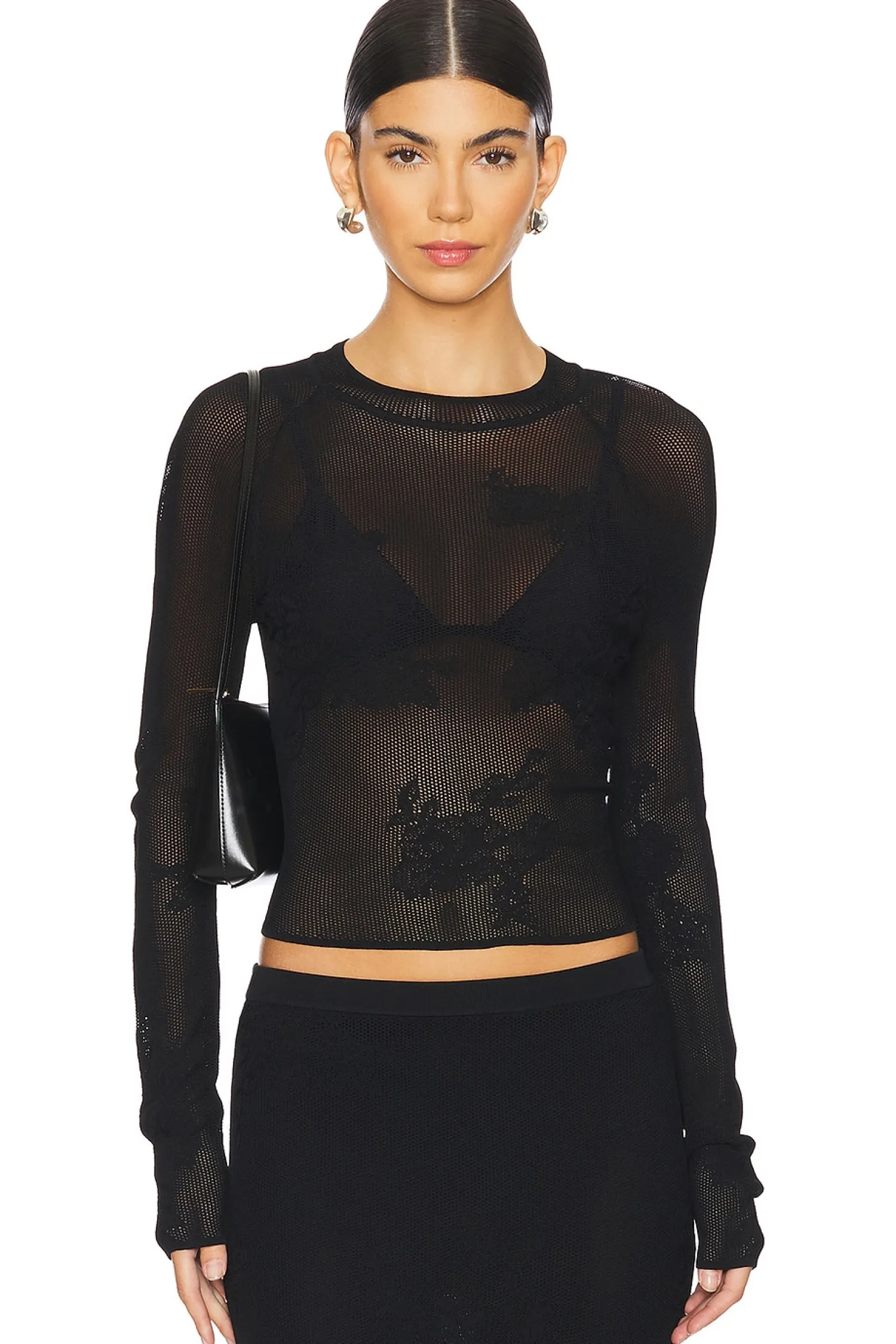 Women fleur du mal Matching Sets>Lace Pointelle Long Sleeve Top