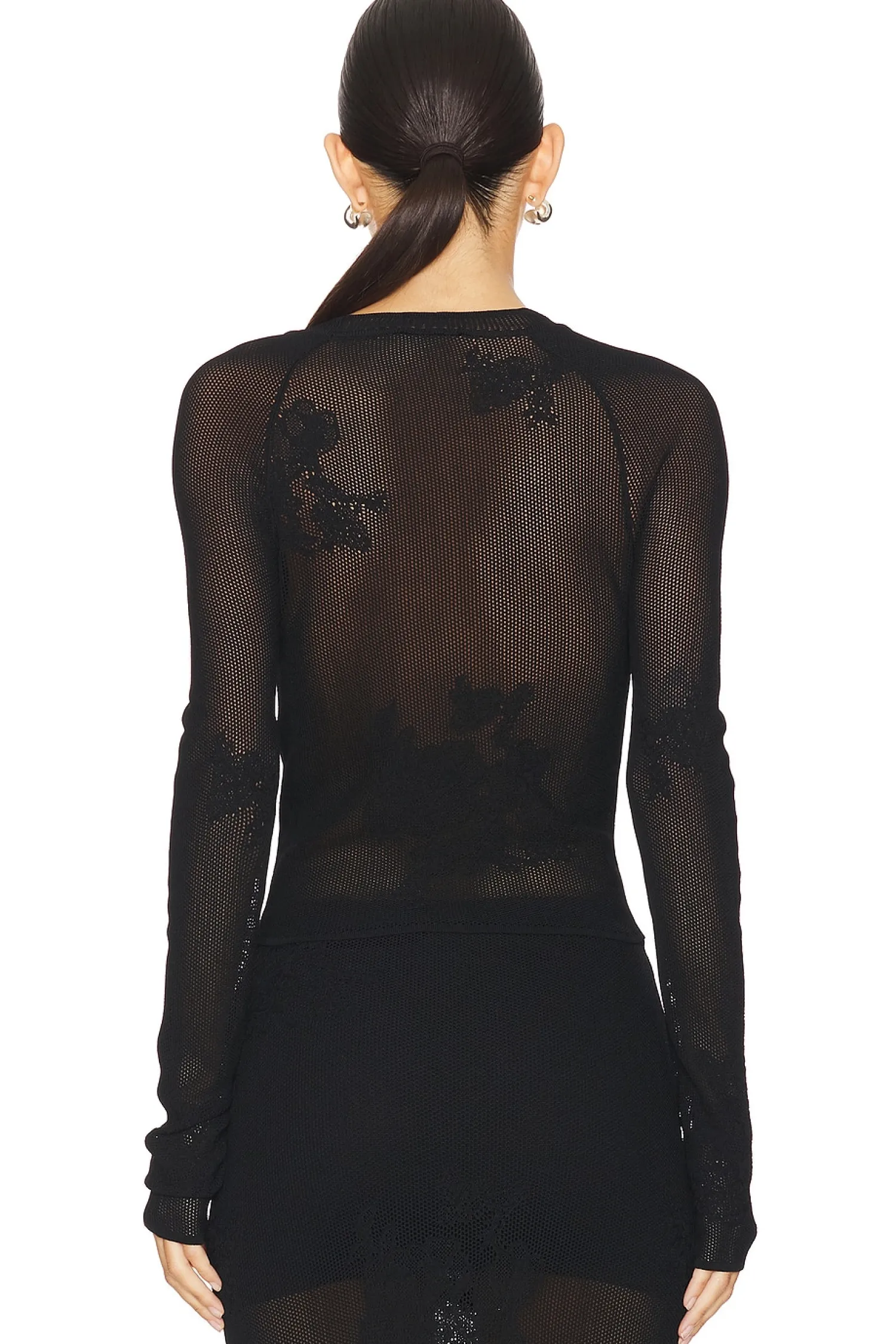 Women fleur du mal Matching Sets>Lace Pointelle Long Sleeve Top
