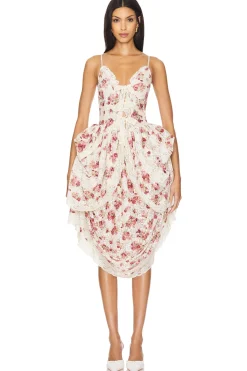 Women ROKH Dresses>Lace Up Midi Dress