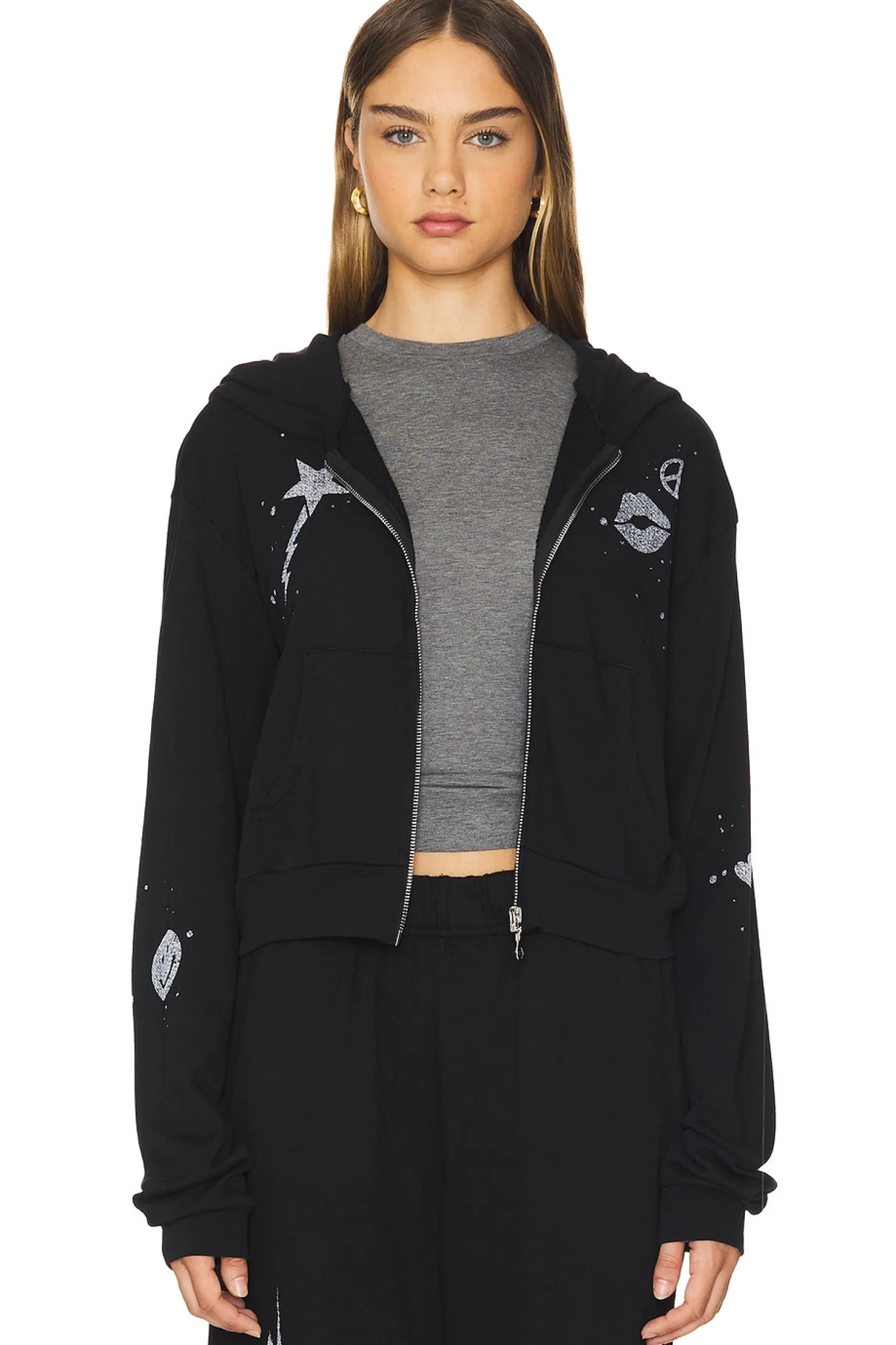 Women Lauren Moshi Loungewear>Lachelle Crop Tiger Elements Zip Up Hoodie
