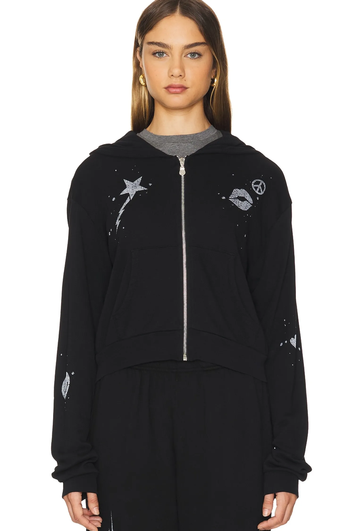 Women Lauren Moshi Loungewear>Lachelle Crop Tiger Elements Zip Up Hoodie