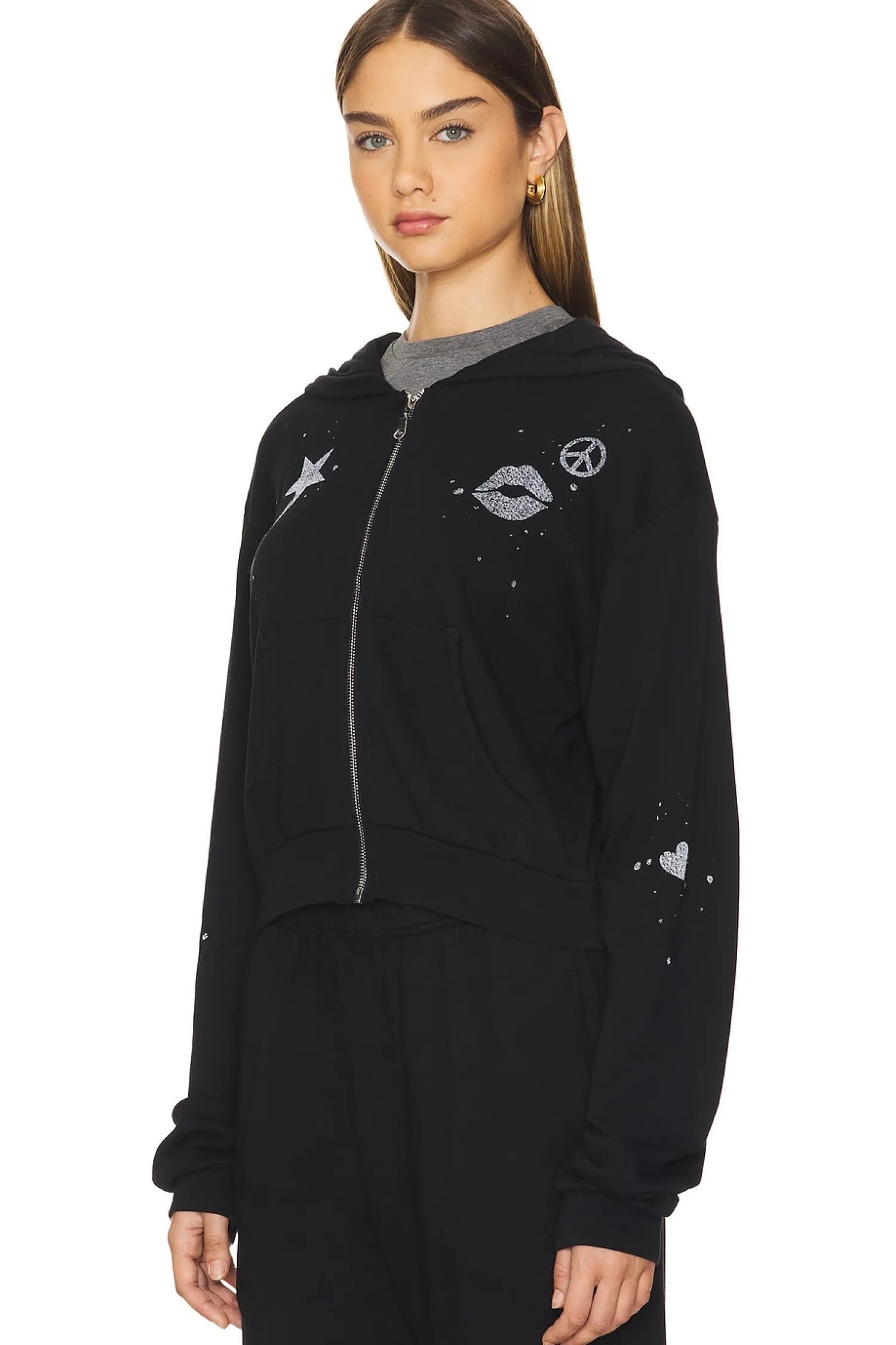 Women Lauren Moshi Loungewear>Lachelle Crop Tiger Elements Zip Up Hoodie