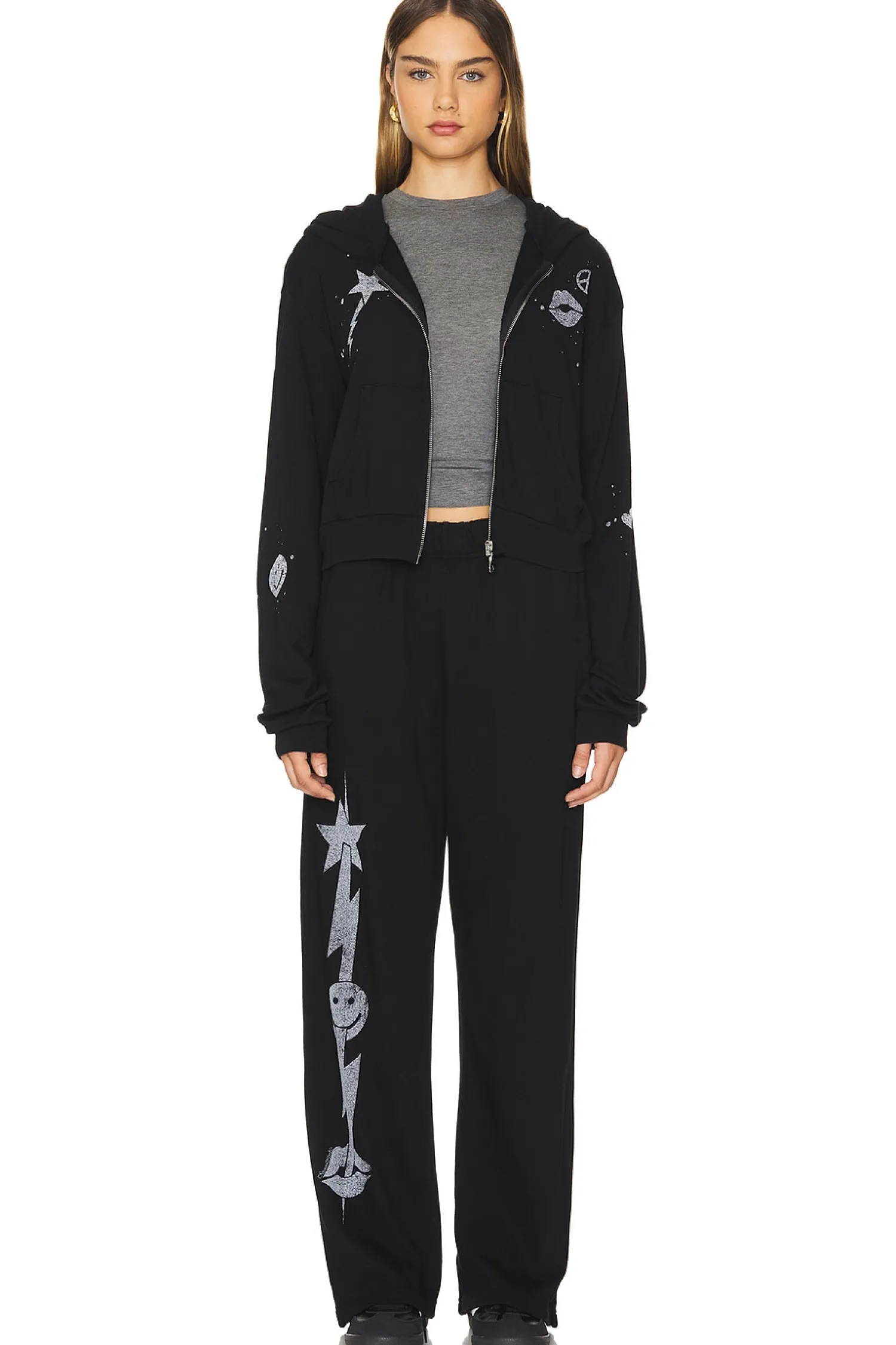Women Lauren Moshi Loungewear>Lachelle Crop Tiger Elements Zip Up Hoodie