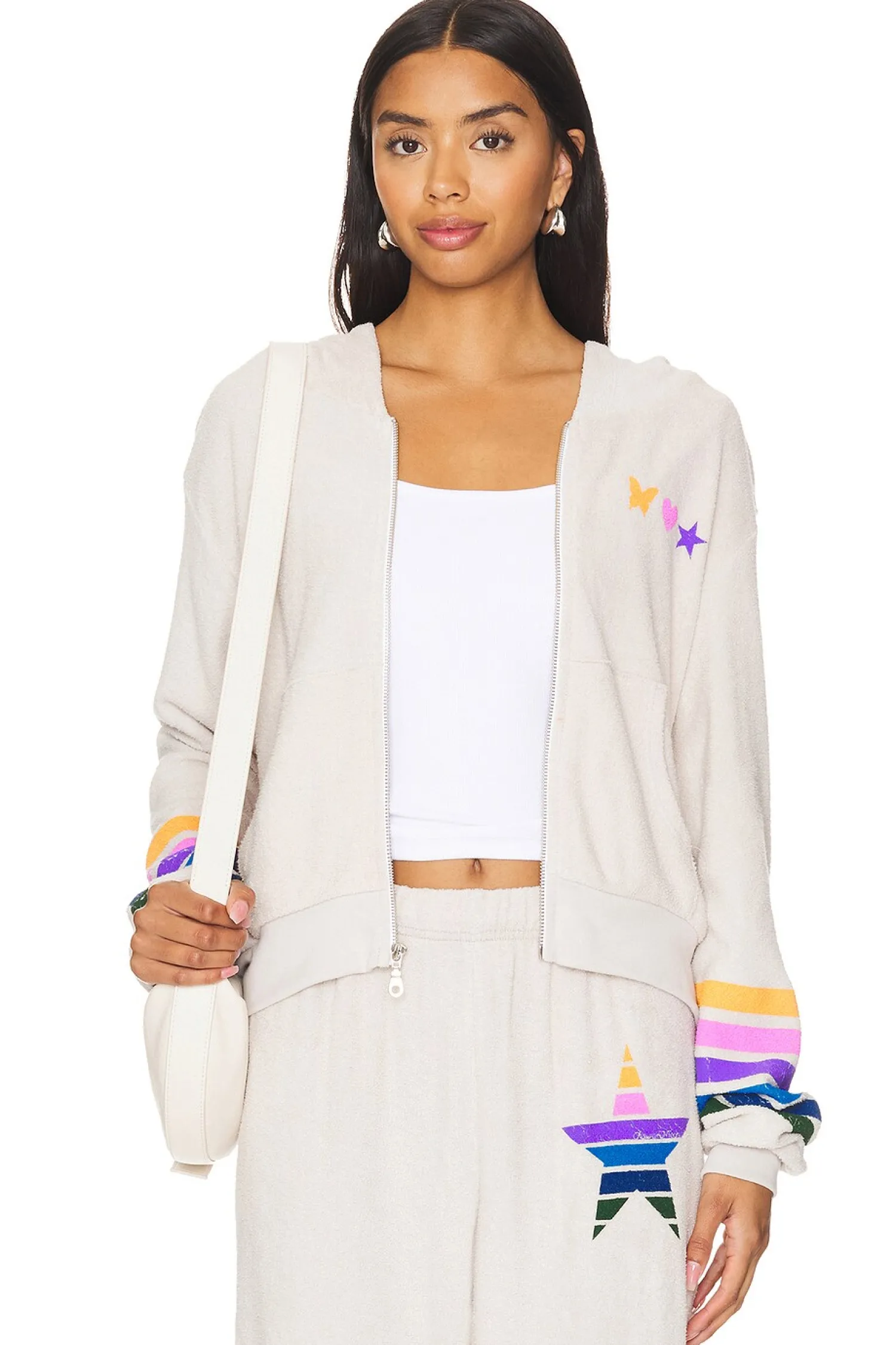 Women Lauren Moshi Loungewear>Lachelle Crop Zip Up Hoodie Color Stripe Star