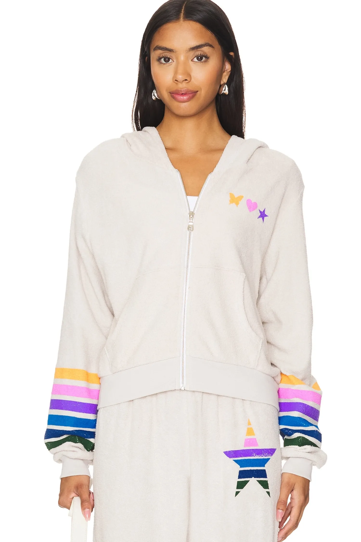 Women Lauren Moshi Loungewear>Lachelle Crop Zip Up Hoodie Color Stripe Star