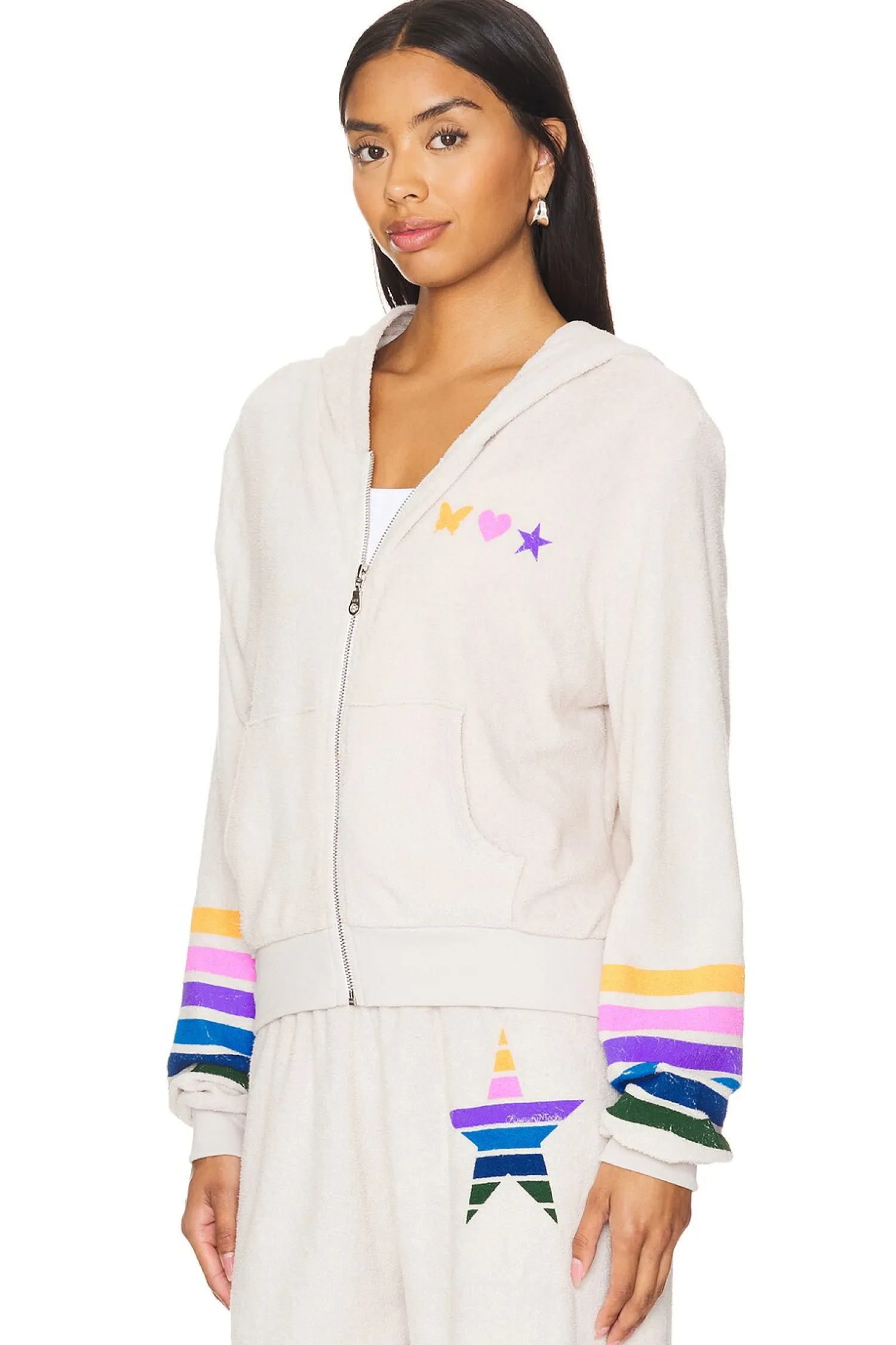 Women Lauren Moshi Loungewear>Lachelle Crop Zip Up Hoodie Color Stripe Star