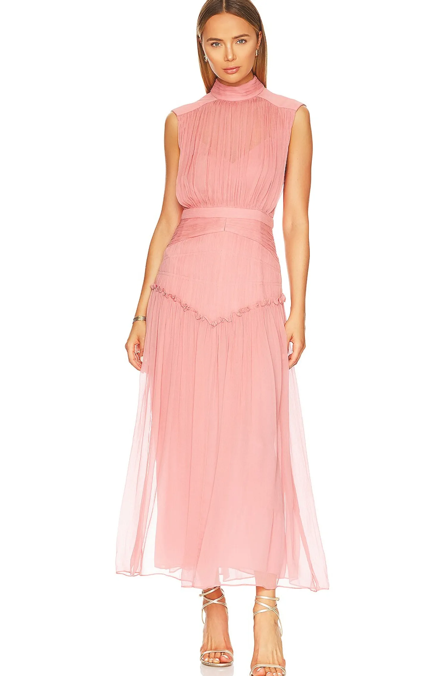 Women Shona Joy Dresses>Lauren Sleeveless Ruched Midi Dress
