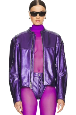 Women LaQuan Smith Jackets & Coats>Leather Bomber Jacket