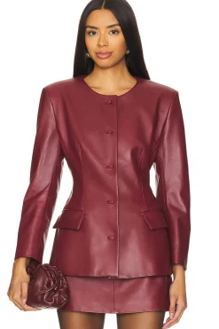 Women AEXAE Jackets & Coats>Leather Padded Contoured Blazer