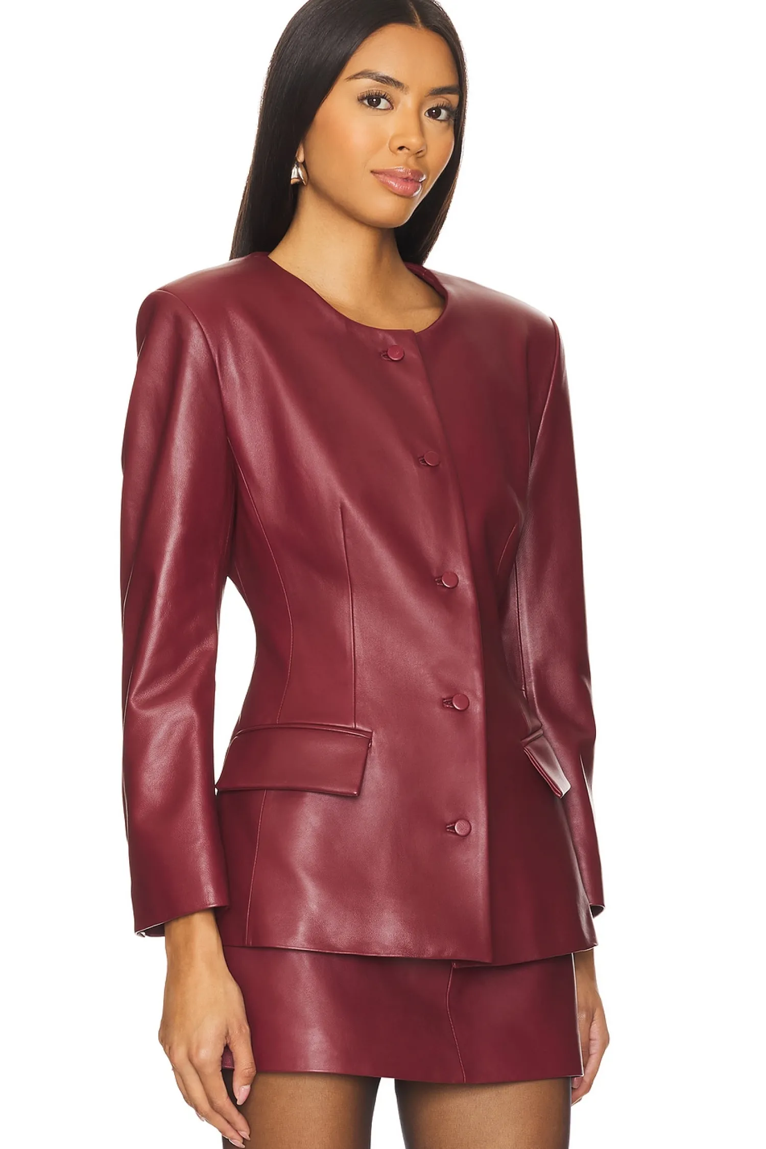 Women AEXAE Jackets & Coats>Leather Padded Contoured Blazer