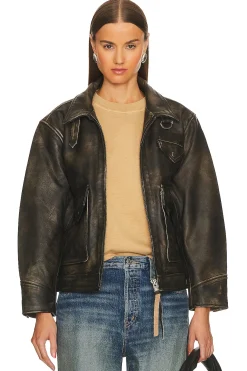 Women Found Jackets & Coats>Leather Pocket Jacket