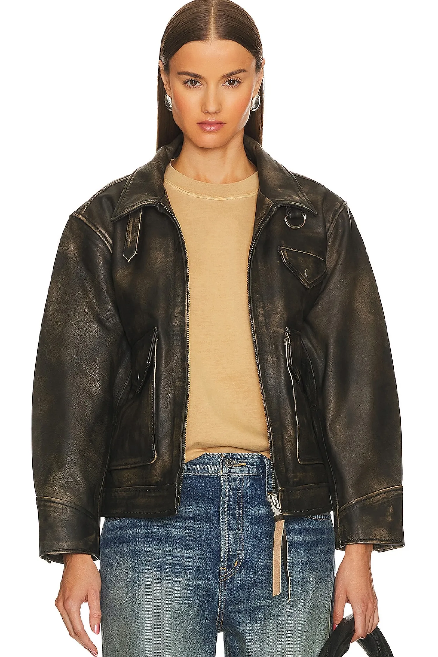 Women Found Jackets & Coats>Leather Pocket Jacket