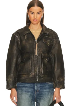 Women Found Jackets & Coats>Leather Pocket Jacket