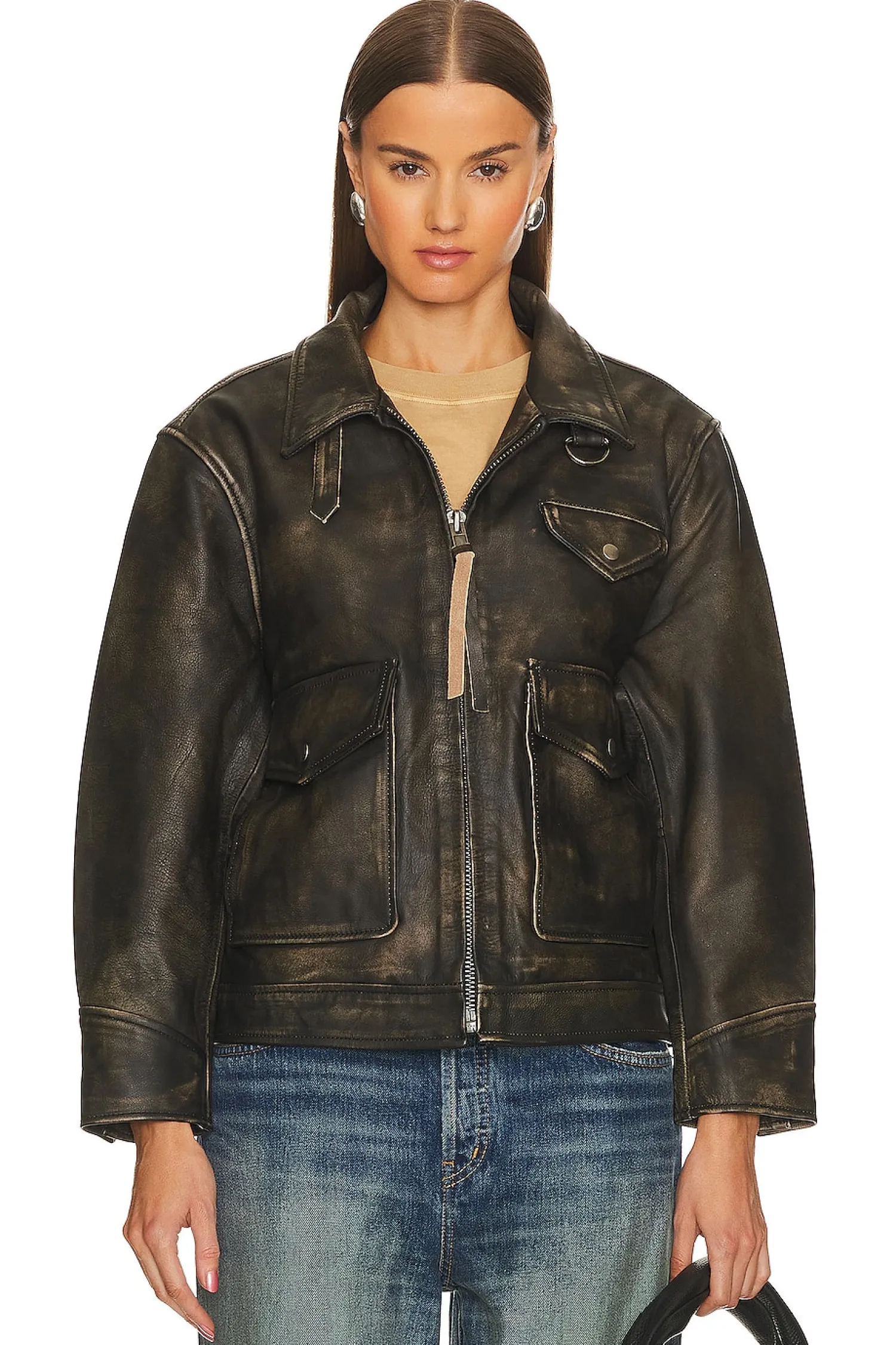 Women Found Jackets & Coats>Leather Pocket Jacket