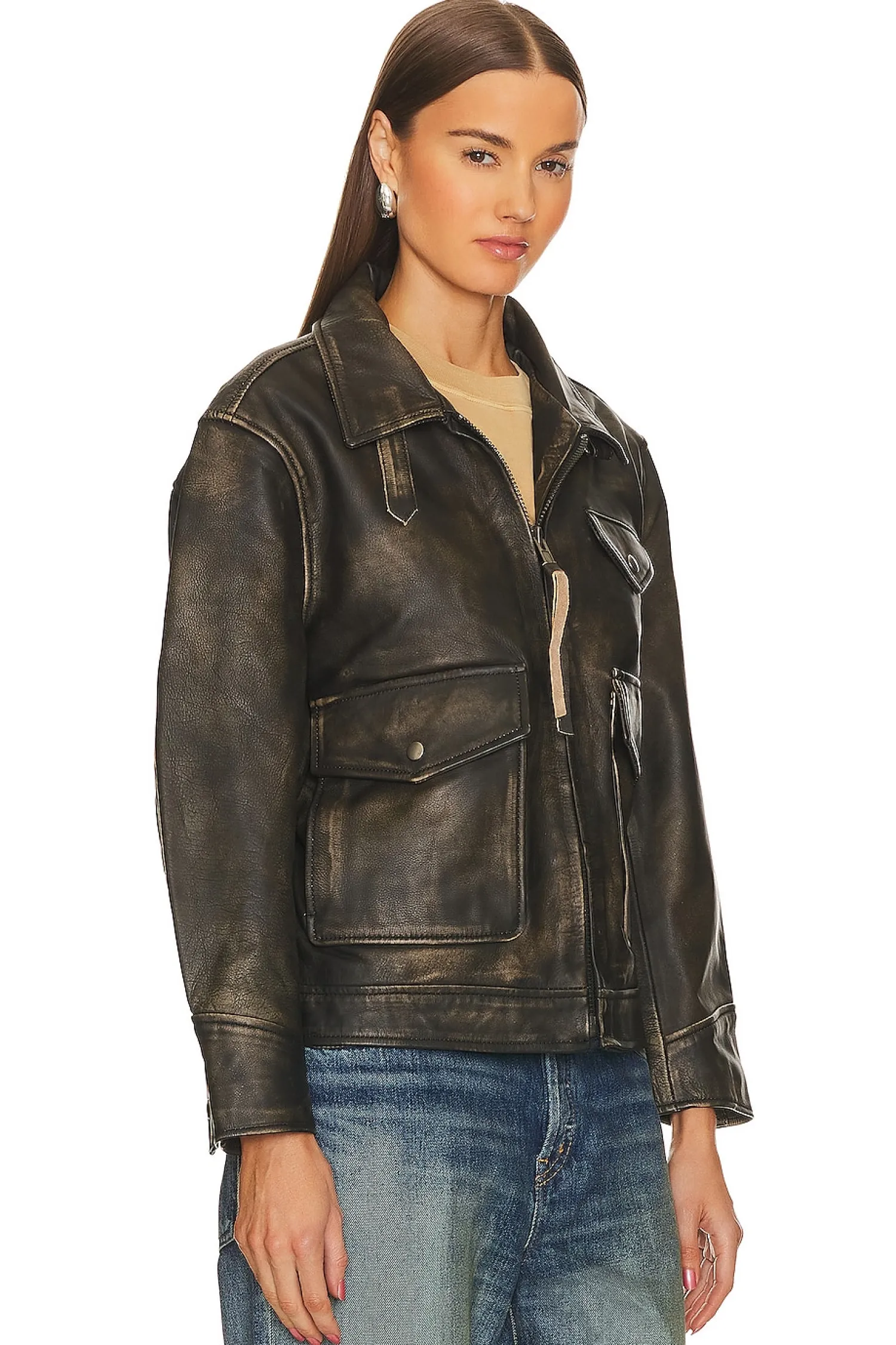Women Found Jackets & Coats>Leather Pocket Jacket