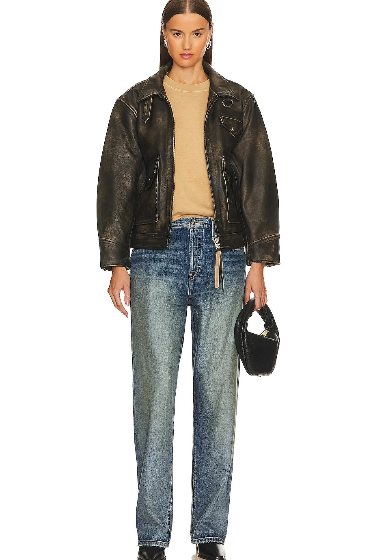 Women Found Jackets & Coats>Leather Pocket Jacket