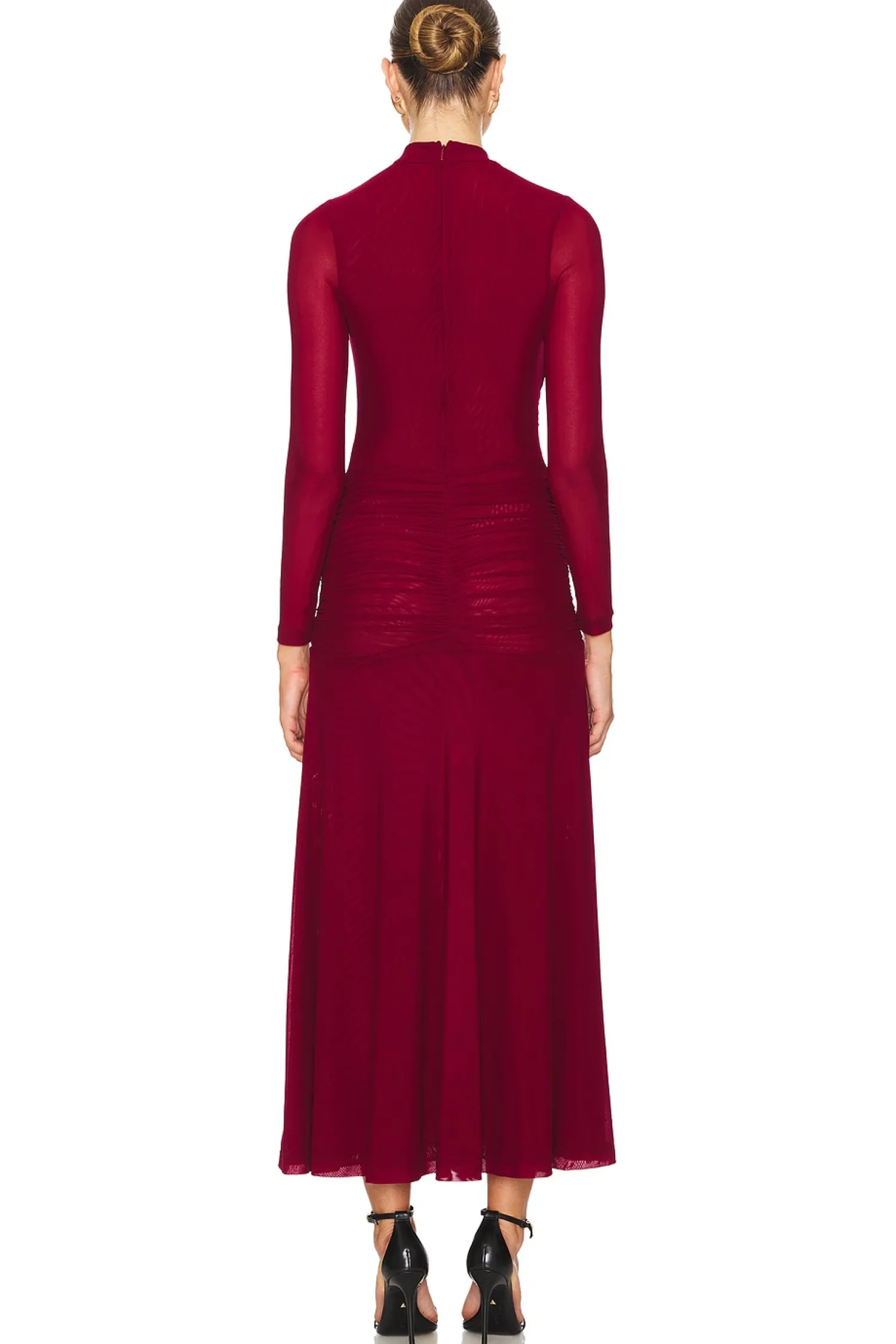 Women Bardot Dresses>Liyana Ruched Mesh Dress