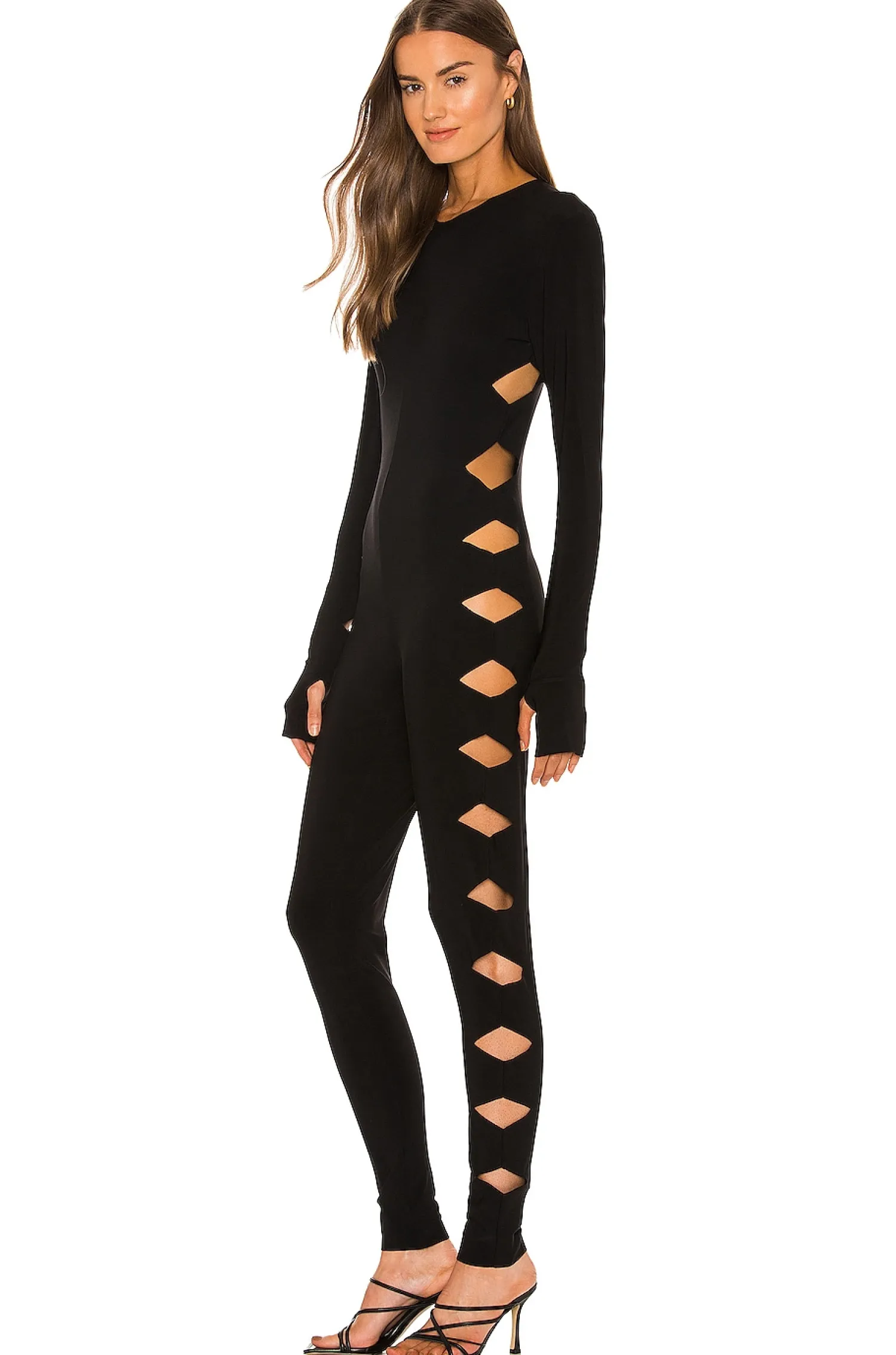 Women Norma Kamali Jumpsuits>Long Sleeve Crew Neck Alligator Catsuit
