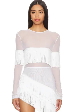 Women Norma Kamali Matching Sets>Long Sleeve Crewneck Fringe Top