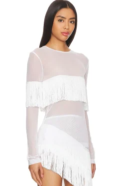 Women Norma Kamali Matching Sets>Long Sleeve Crewneck Fringe Top