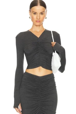 Women Norma Kamali Matching Sets>Long Sleeve V Neck Shirred Front Top