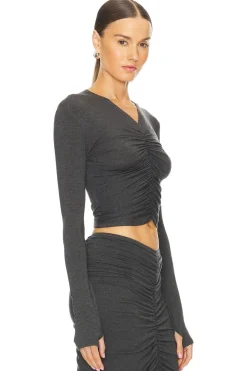 Women Norma Kamali Matching Sets>Long Sleeve V Neck Shirred Front Top