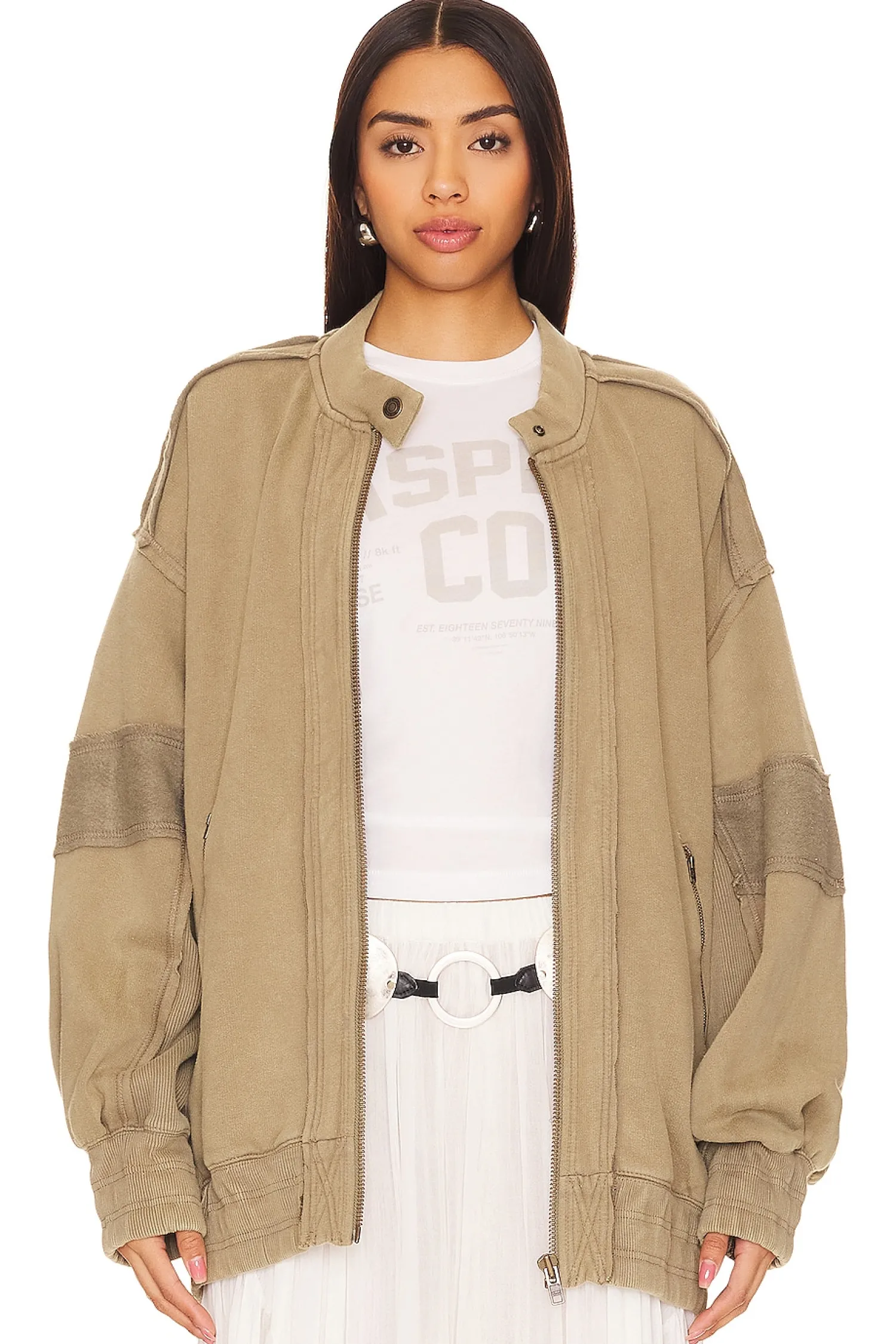 Women Free People Jackets & Coats>Lou Moto Zip In Olive Stone