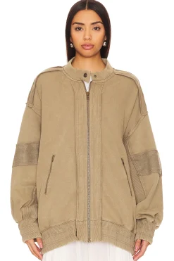 Women Free People Jackets & Coats>Lou Moto Zip In Olive Stone