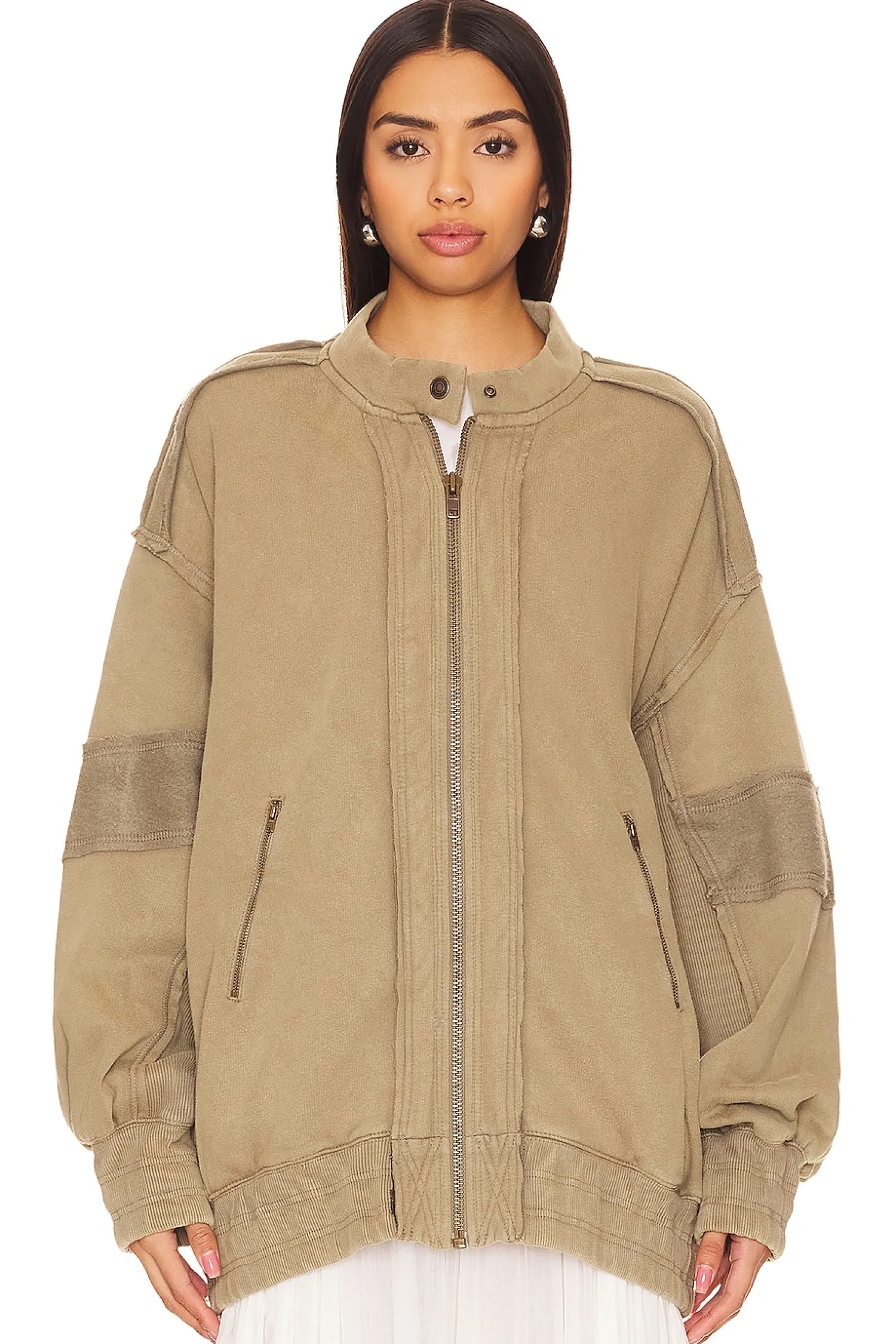 Women Free People Jackets & Coats>Lou Moto Zip In Olive Stone