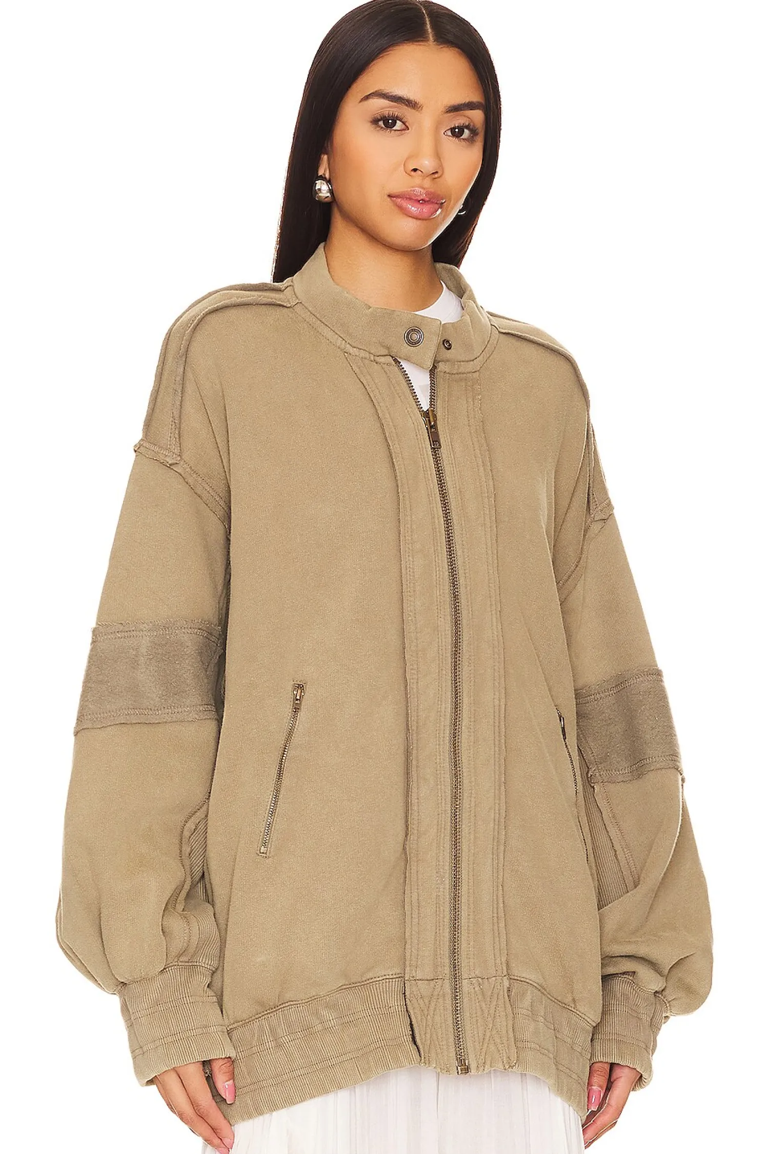 Women Free People Jackets & Coats>Lou Moto Zip In Olive Stone