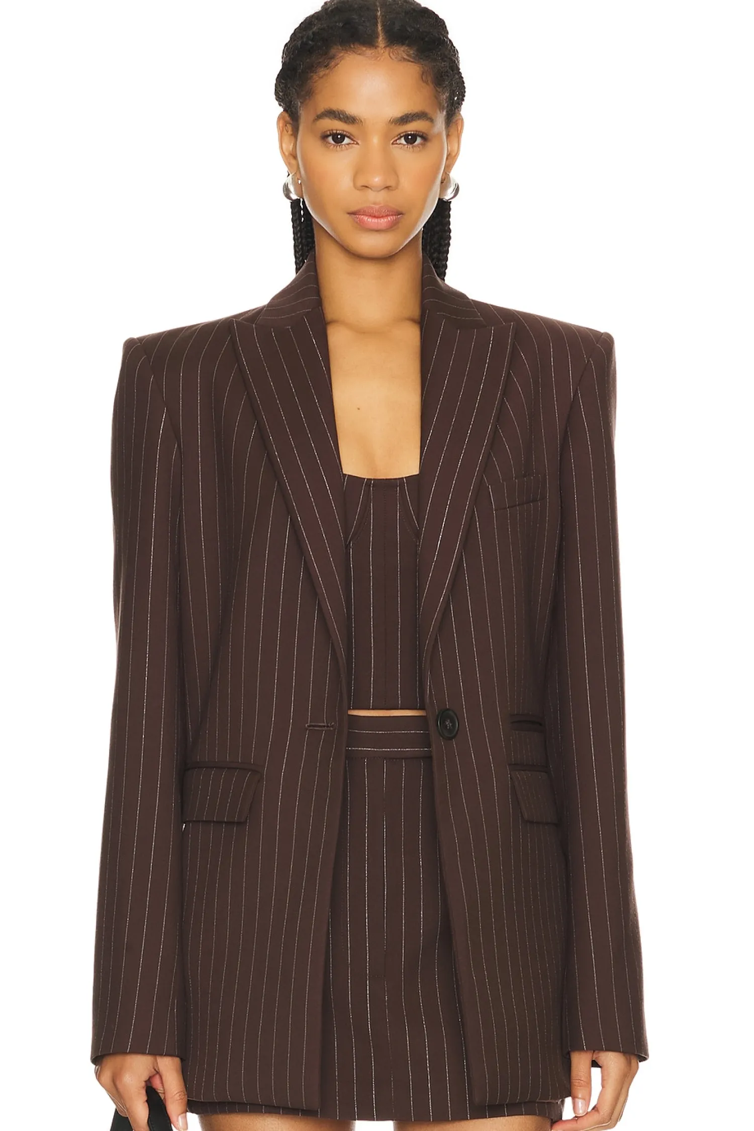 Women Alex Perry Jackets & Coats>Lurex Pinstripe Single Breasted Oversize Blazer