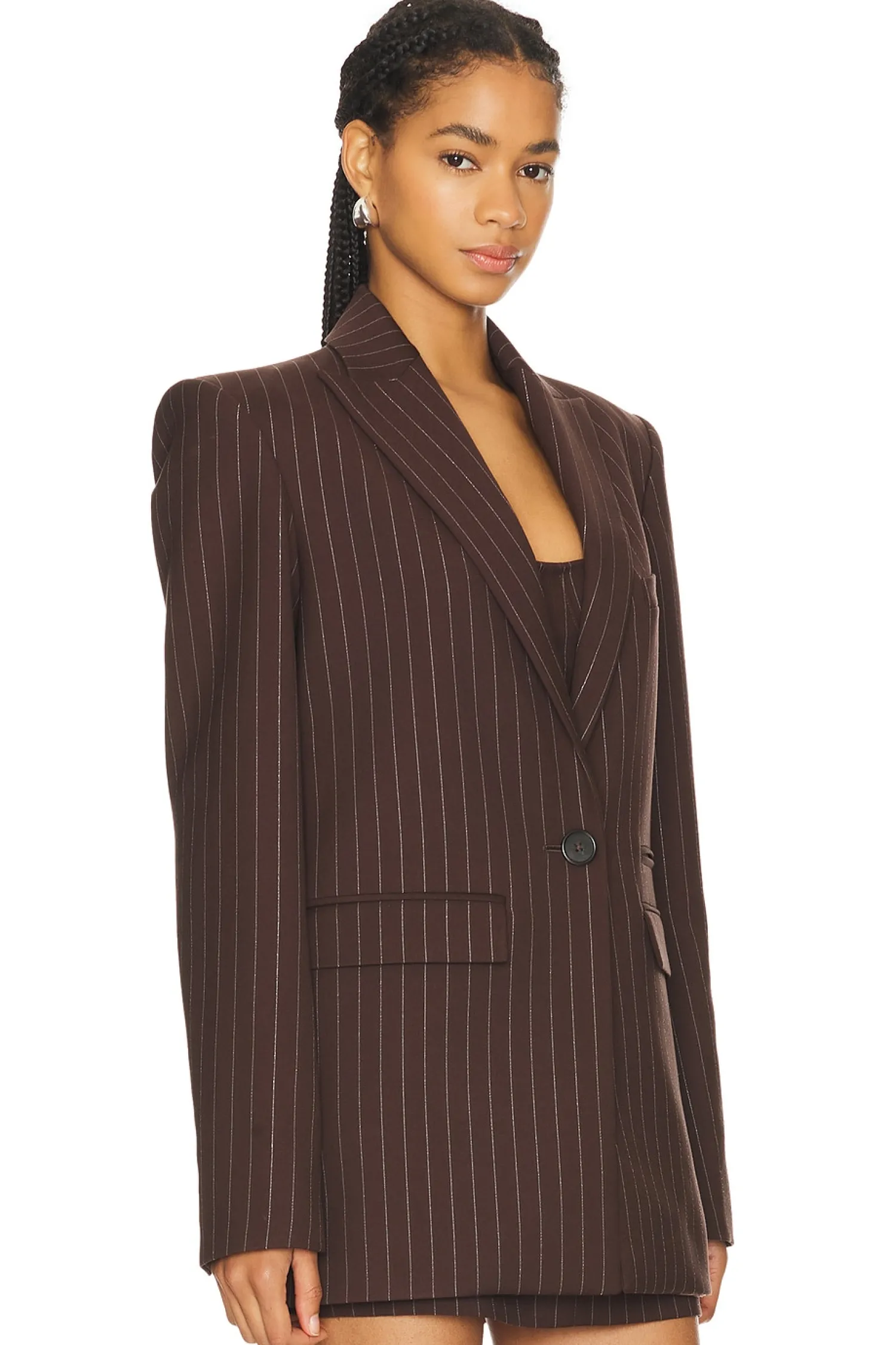 Women Alex Perry Jackets & Coats>Lurex Pinstripe Single Breasted Oversize Blazer