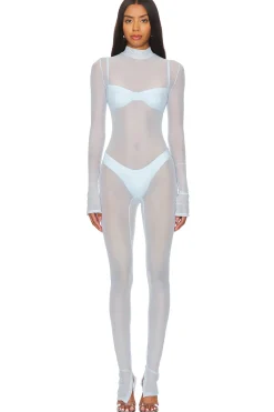 Women Lapointe Jumpsuits>Mesh Mock Neck Catsuit