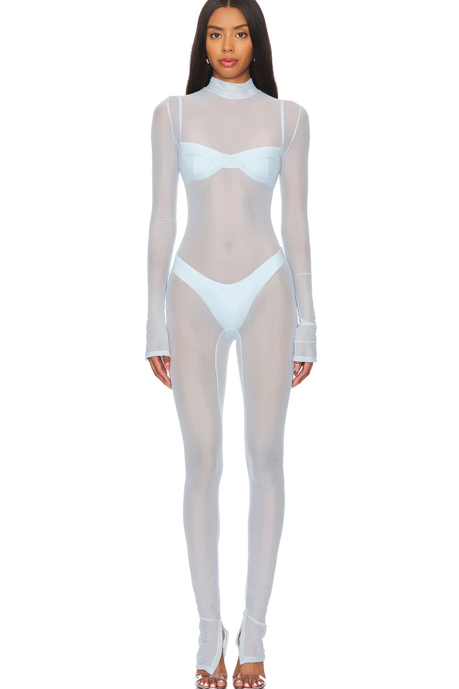 Women Lapointe Jumpsuits>Mesh Mock Neck Catsuit