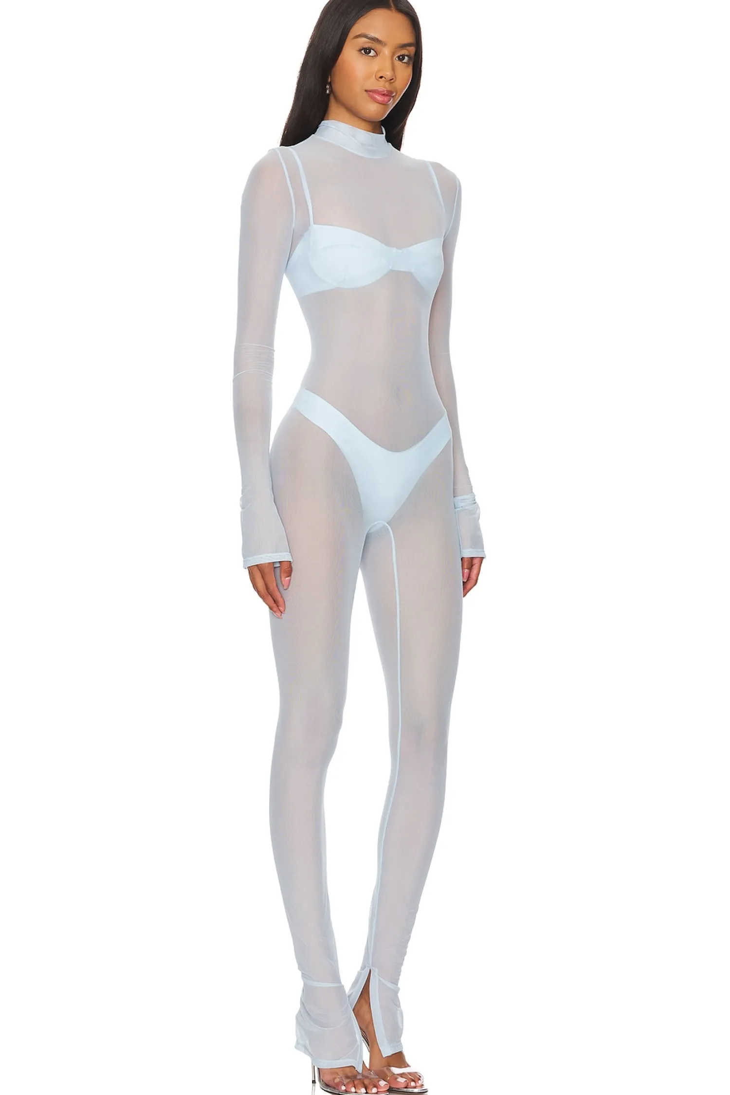 Women Lapointe Jumpsuits>Mesh Mock Neck Catsuit