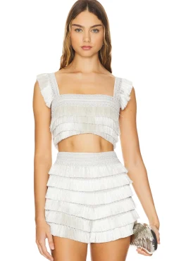 Women PatBO Matching Sets>Metallic Fringe Cropped Top