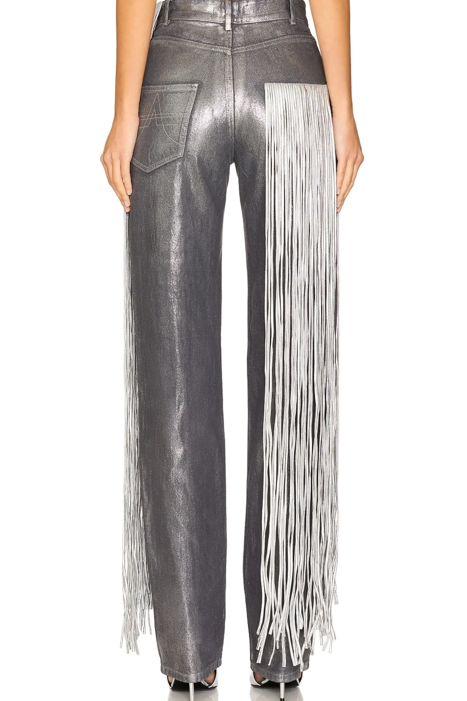 Women AREA Pants>Metallic Fringe Straight Leg Pant