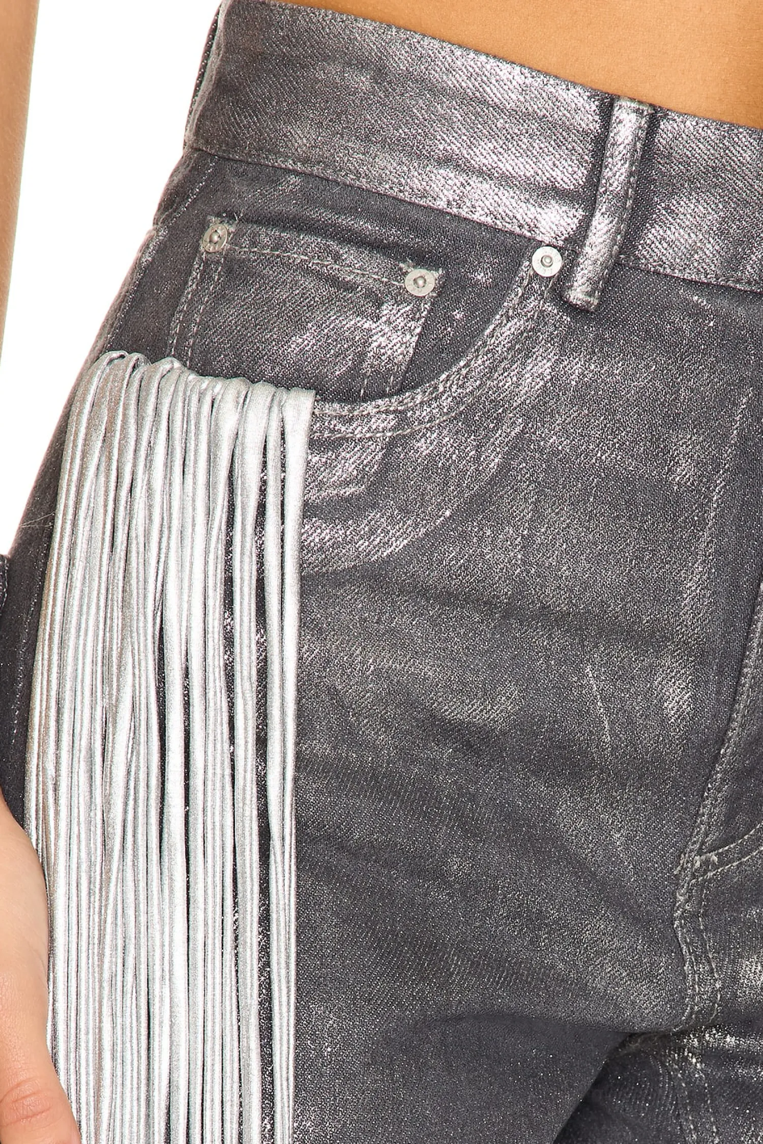 Women AREA Pants>Metallic Fringe Straight Leg Pant