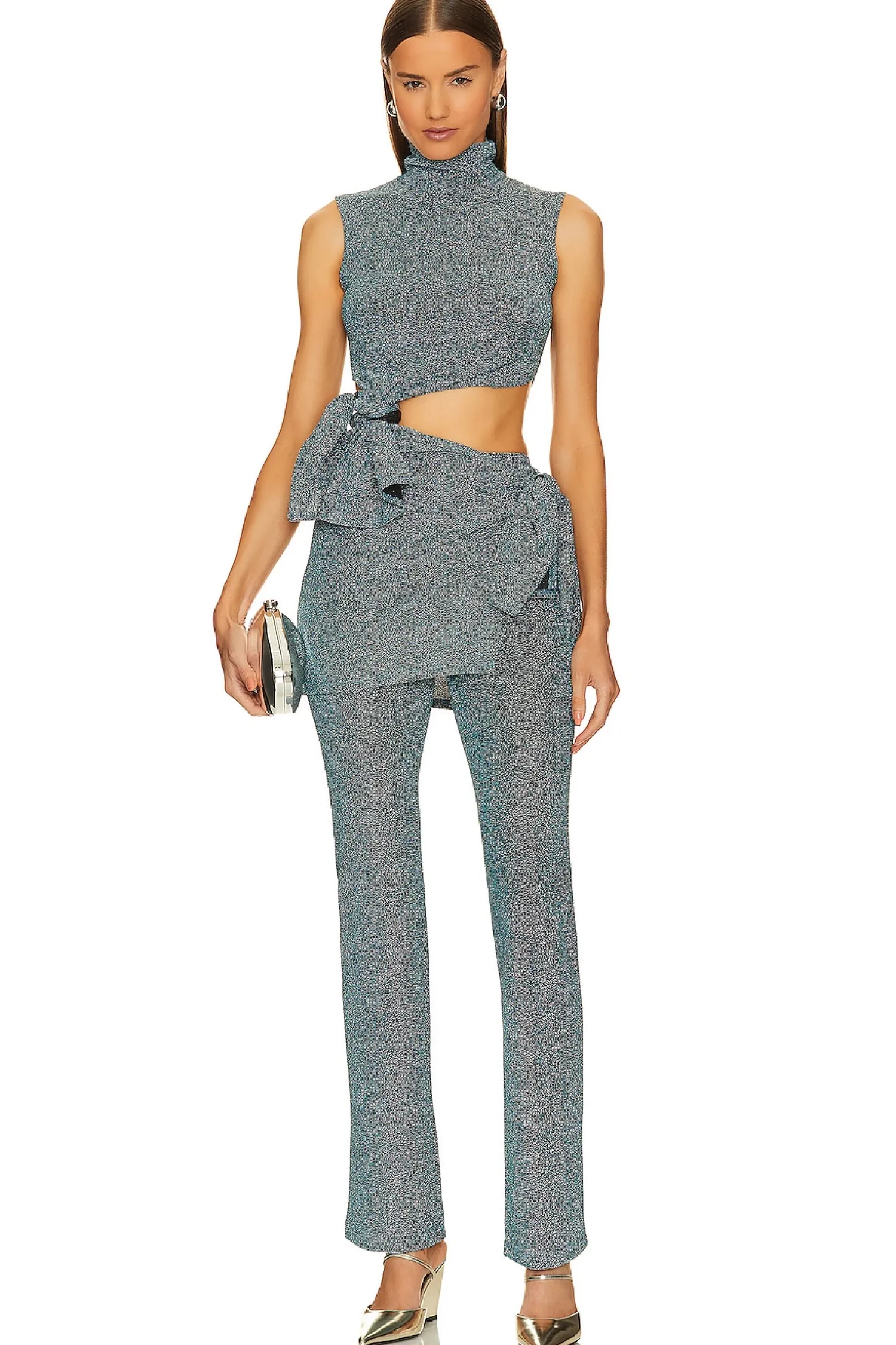 Women L'Academie Pants>Metallic Tie Knit Slim Pants
