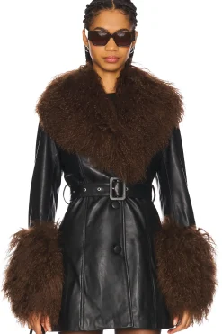 Women Susanna Chow Jackets & Coats>Mimi Leather Coat With Fur Trim