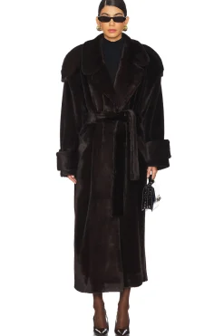 Women SELMACILEK Jackets & Coats>Mink Faux Fur Tie Long Coat