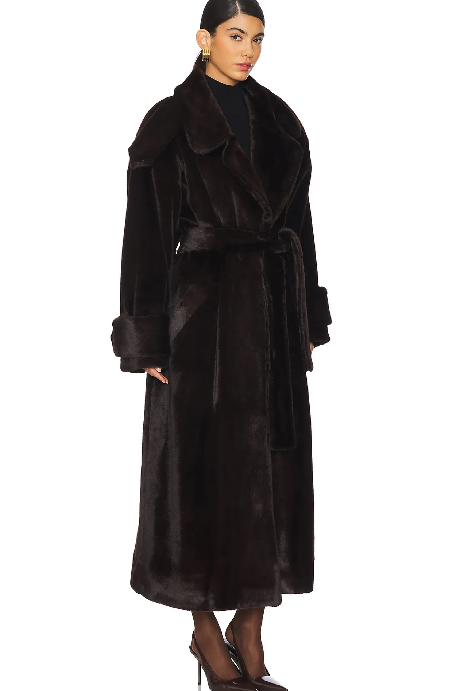 Women SELMACILEK Jackets & Coats>Mink Faux Fur Tie Long Coat