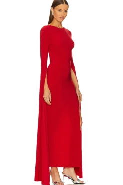 Women Norma Kamali Dresses>Open Back Ribbon Sleeve Wide Slit Gown
