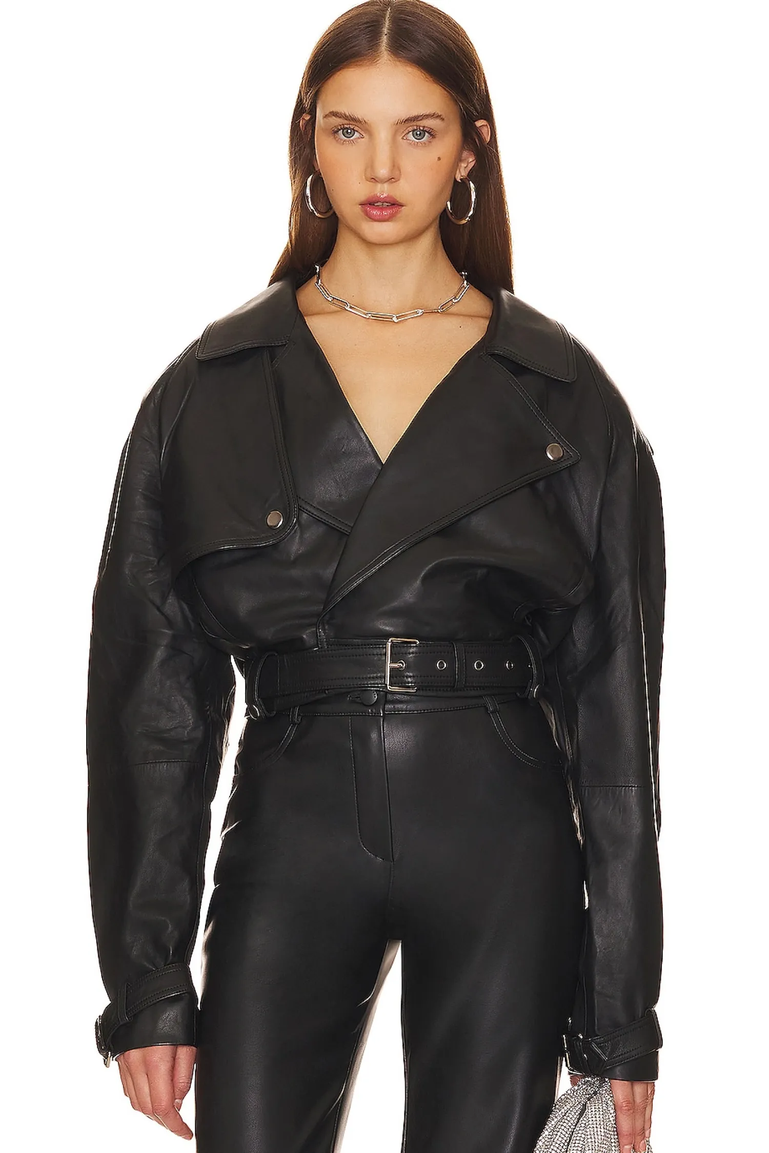 Women NBD Jackets & Coats>Oversized Leather Motorcycle Jacket